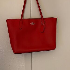COACH Red Leather Tote with Signature Charm